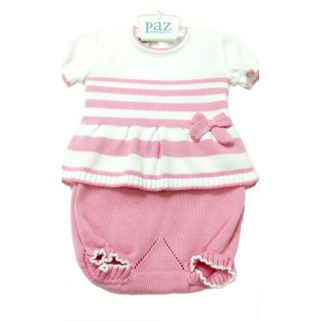 Conjunto rosa y blanco bebe niña de Paz Rodriguez