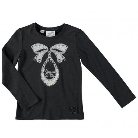 Camiseta lazo gris marengo niña de Le Chic