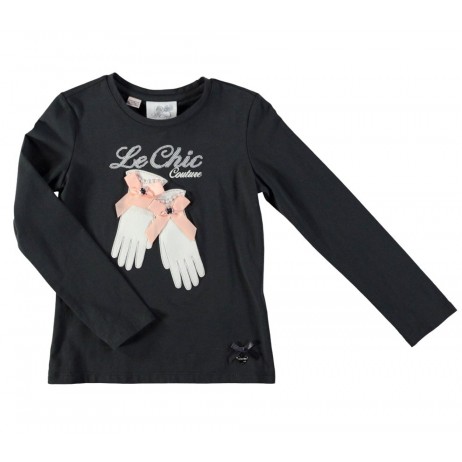 Camiseta niña gris marengo guantes de Le Chic