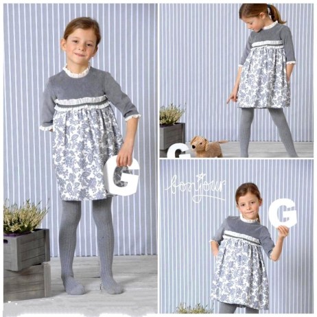 Vestido estampado gris niña de A Gatas