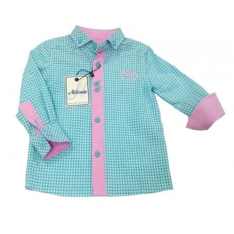 Camisa cuadros turquesa bebe niño de Nekenia