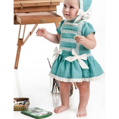 Vestido lino bebe niña verde de Cocote