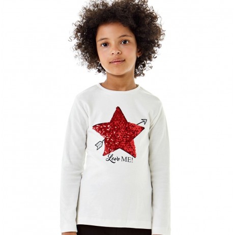 Camiseta crema niña estrella lentejuelas de IDO