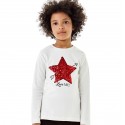 Camiseta crema niña estrella lentejuelas de IDO